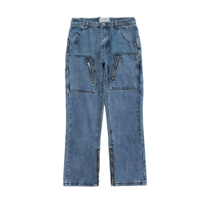 CLOUT COLLECTION ™ | Multi-Zip Vintage Wash Denim Cargo Jeans