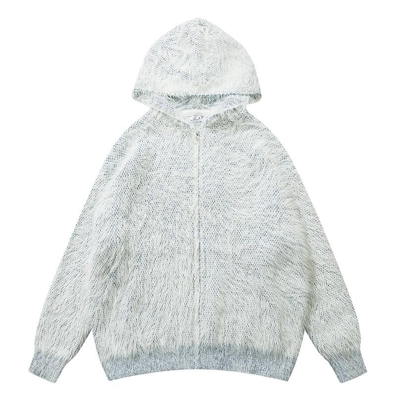 Furry Knit Cotton Zip Up Hoodie