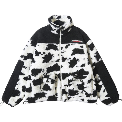 Extreme Aesthetic Borg Zip-Up in Cow Print - Clout Collection High Fashion Streetwear Men's and Women's
