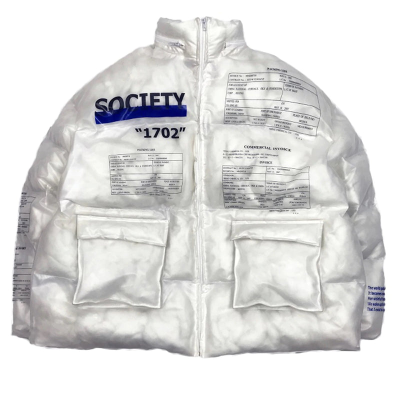 CLOUT COLLECTION 'Society' Transparent Puffer Jacket Full Zip Up  size M White