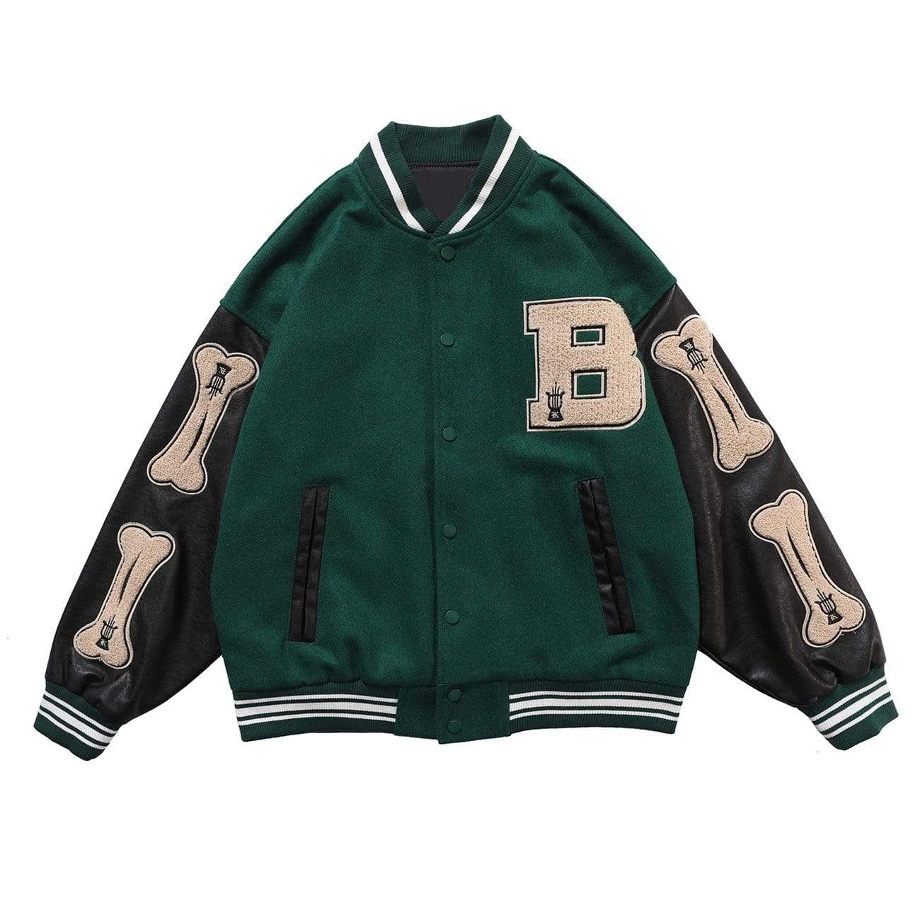 Clout Collection | Varsity Jacket with Custom Bone Patching Green / M
