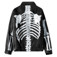 Denim Jacket Hand Painted with Skeleton Design - Clout Collection High Fashion Streetwear Men's and Women's