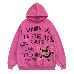 'To the Moon' Graphic Print Cotton Hoodie