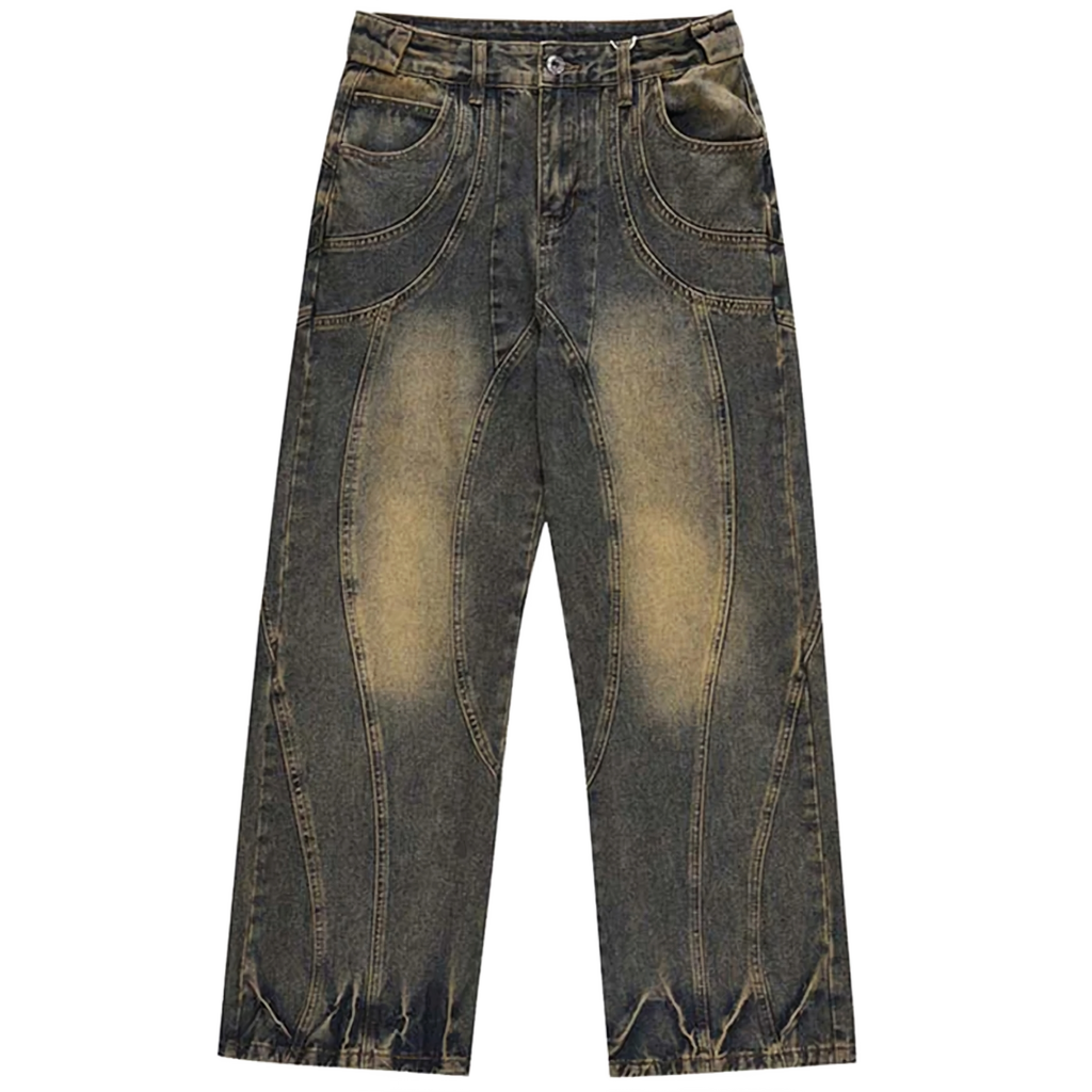 Structured Acid Wash Straight Leg Denim Jeans