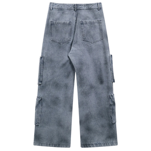 'Atlas' Gray Wash Denim Cargo Jeans