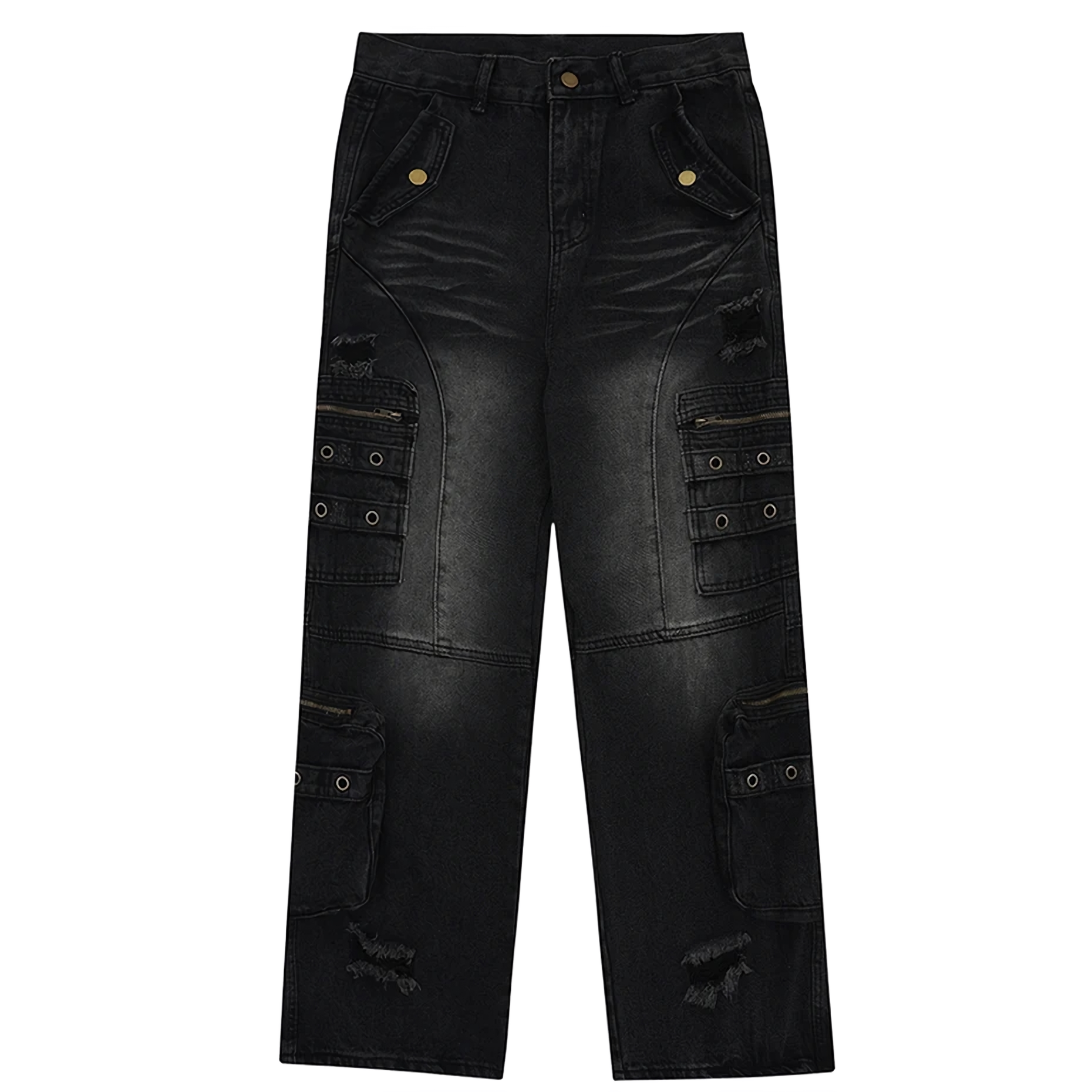 Men Jeans Wide Leg Denim Cargo Jean Pants Loose Straight Baggy Men's Jeans  Hip Hop Streetwear Denim Trousers Black XS at  Men's Clothing store