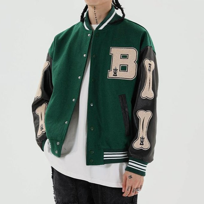 Clout Collection | Varsity Jacket with Custom Bone Patching Black / L