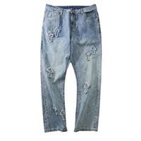Frayed Cross Patch Denim Jeans
