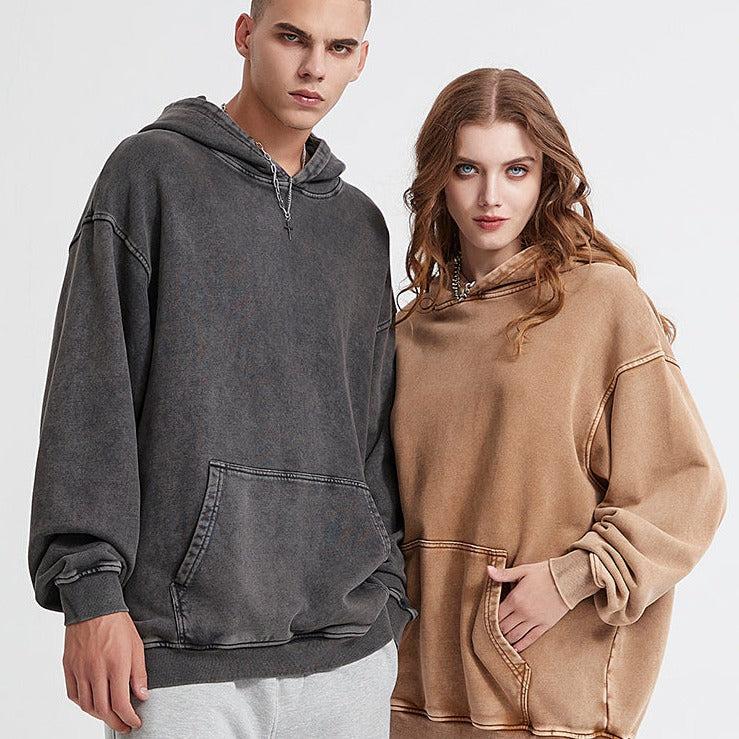 Oversized Cotton Hoodie in Acid Washed Neutral Tone