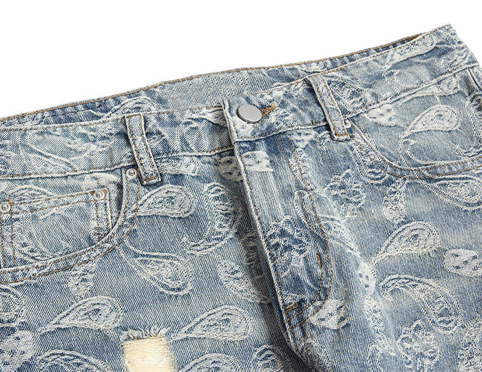 Ulti Ripped Jean Pattern CLOUT COLLECTION ™ | Ripped Denim Jeans with Ankle Zip and Paisley ...