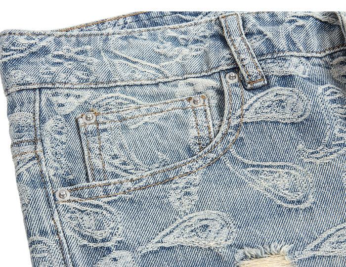 Ulti Ripped Jean Pattern CLOUT COLLECTION ™ | Ripped Denim Jeans with Ankle Zip and Paisley ...