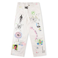 Basquiat Inspired Abstract Doodle Print White Denim Jeans