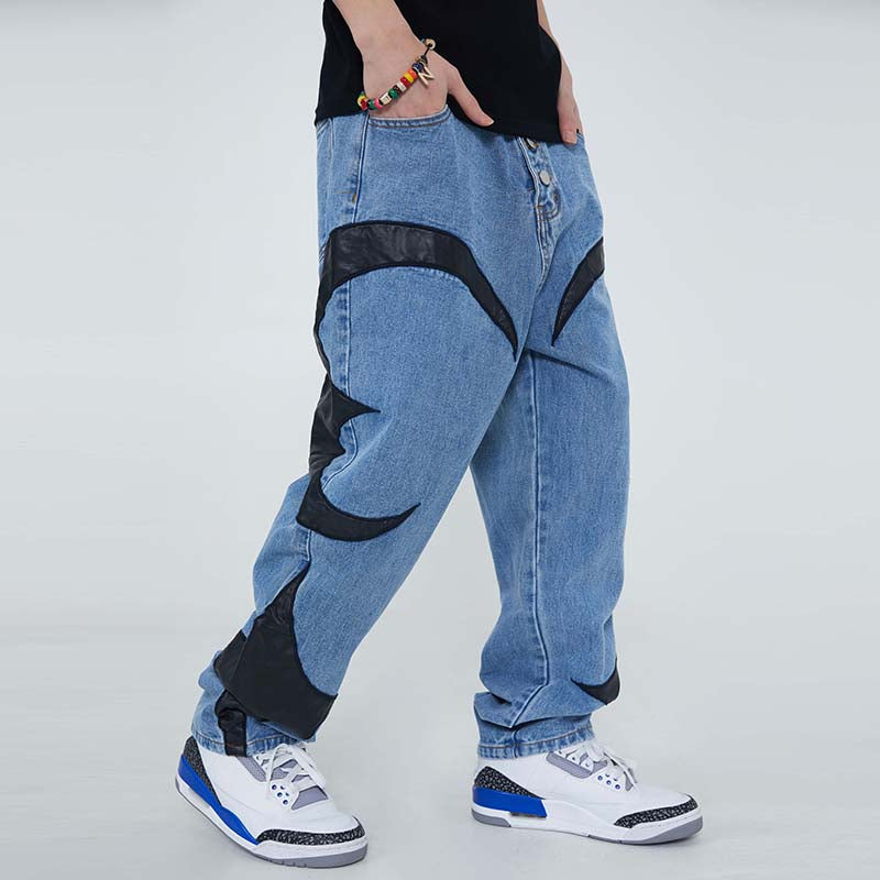 Extreme Aesthetic 'Eclipse' Leather Patch Baggy Denim Jeans