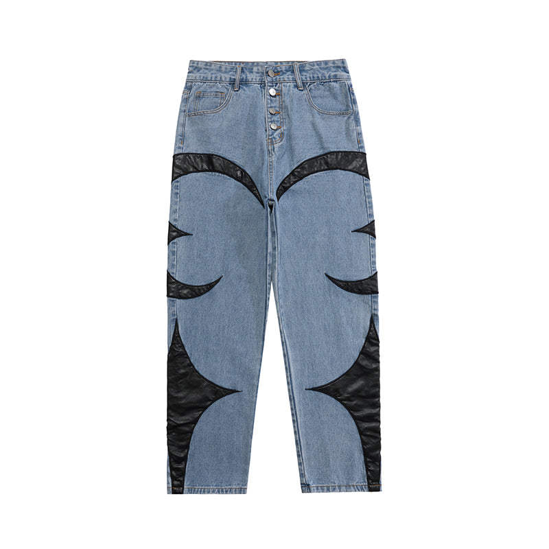 Extreme Aesthetic 'Eclipse' Leather Patch Baggy Denim Jeans