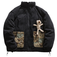 Padded Corduroy Jacket with Detachable Teddy Bear