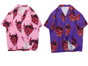 Silk Button Up in Devil Print - Clout Collection High Fashion Streetwear Men's and Women's