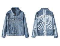 Denim Jacket Hand Painted with Skeleton Design - Clout Collection High Fashion Streetwear Men's and Women's