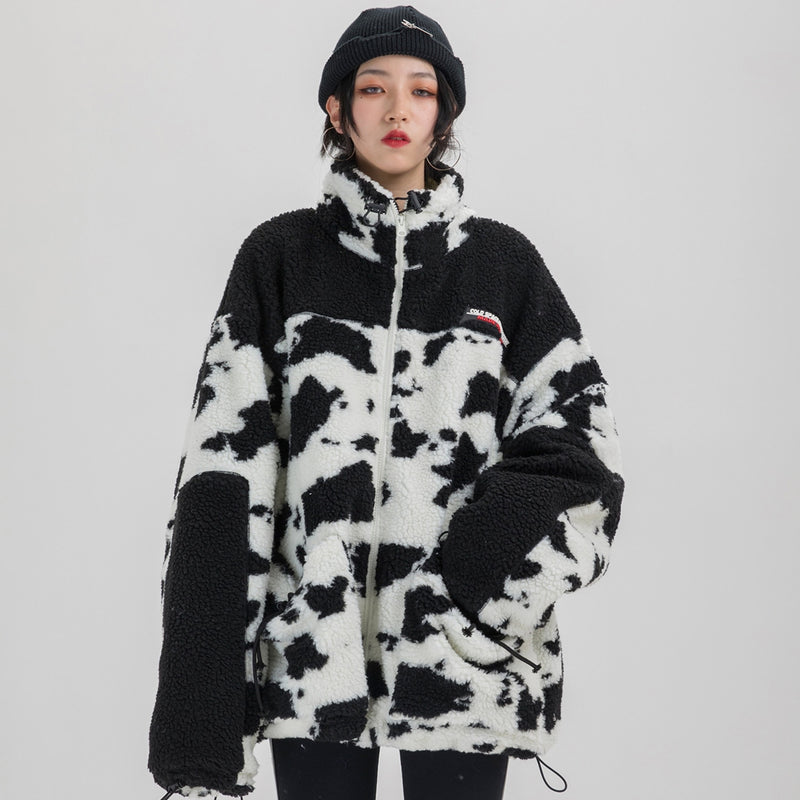 Extreme Aesthetic Borg Zip-Up in Cow Print - Clout Collection High Fashion Streetwear Men's and Women's