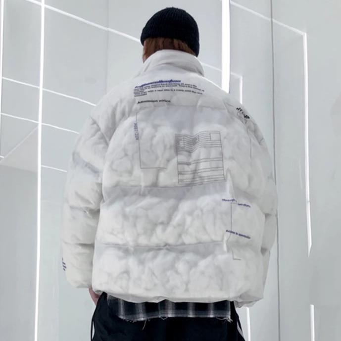 CLOUT COLLECTION 'Society' Transparent Puffer Jacket Full Zip Up size M  White
