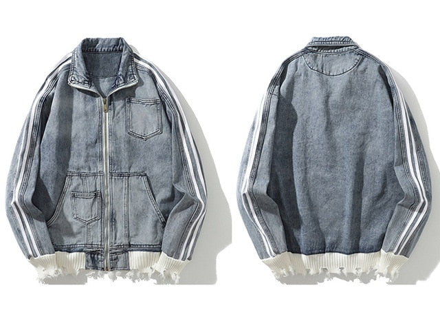 Denim Tracksuit with Slight Distress - Clout Collection High Fashion Streetwear Men's and Women's