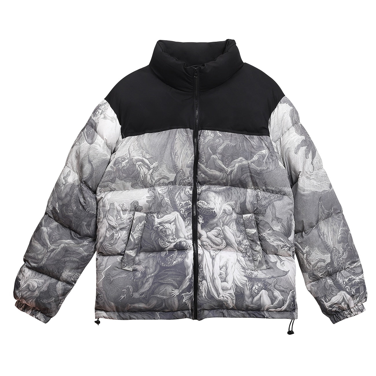 The Plague' Monochrome Print Down Puffer Jacket | Clout Collection