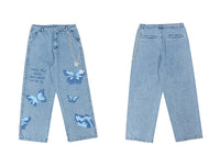 Baggy Jeans with Custom Butterfly Print and Pocket Chain