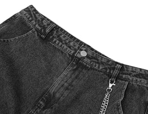 Baggy Jeans with Custom Butterfly Print and Pocket Chain