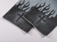 Light Wash Gothic Print Cargo Jeans