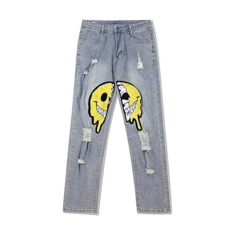 Cracked Two Face Light Wash Denim Jeans