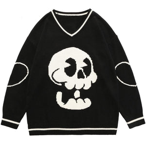 Skull V-Neck Knit Sweater
