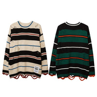 Striped Wool Sweater with Heavy Distress