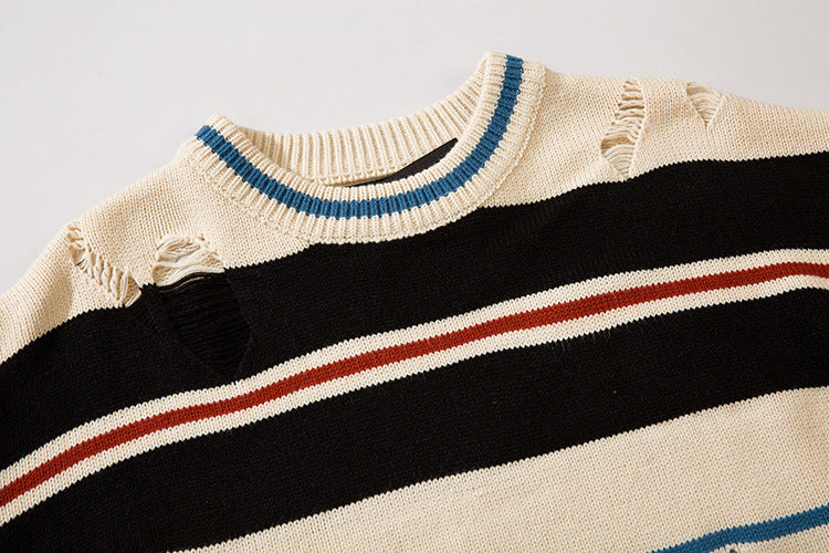 Striped Wool Sweater with Heavy Distress | Clout Collection – CLOUT ...