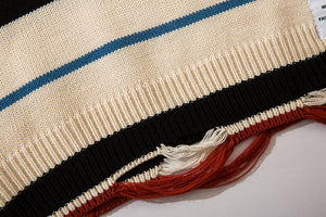 Striped Wool Sweater with Heavy Distress
