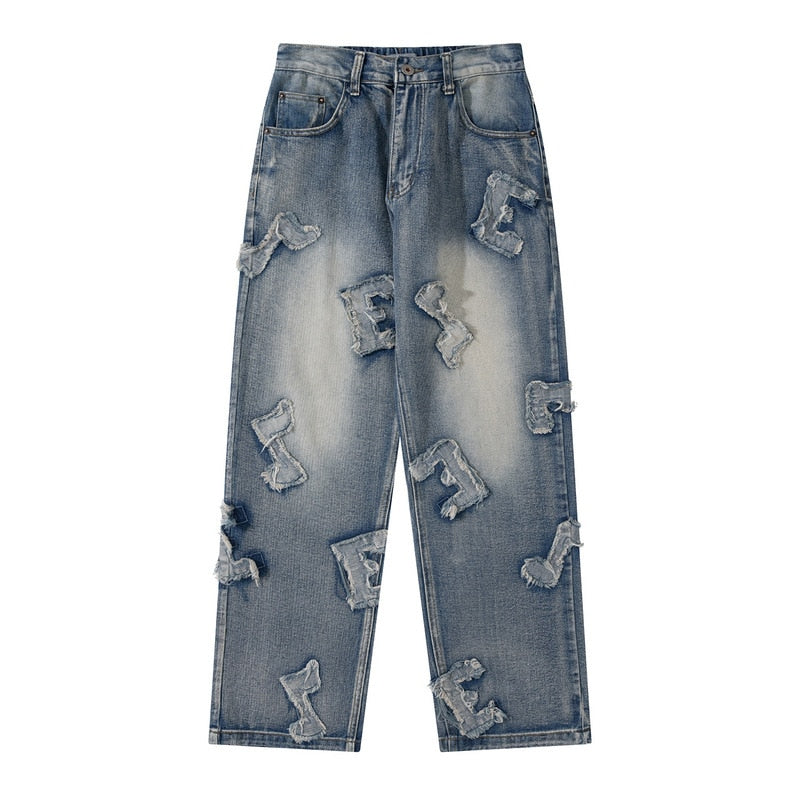 Denim Note Patched Jeans with | Clout Collection – CLOUT COLLECTION