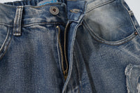 Custom Denim Note Patched Jeans with Slight Distress