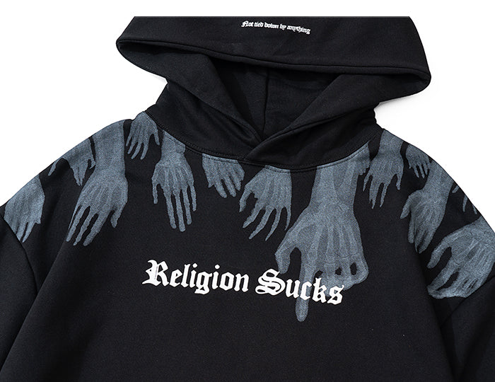 'Religion Sucks' Custom Print Oversize Cotton Hoodie