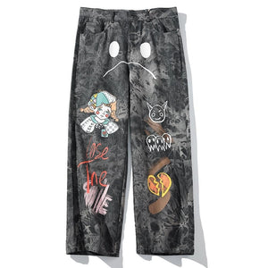 Straight Leg Chinos with Creature Print and Acid Wash Tie Dye