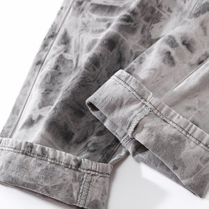 Straight Leg Denim Jeans in Grayscale Tie Dye