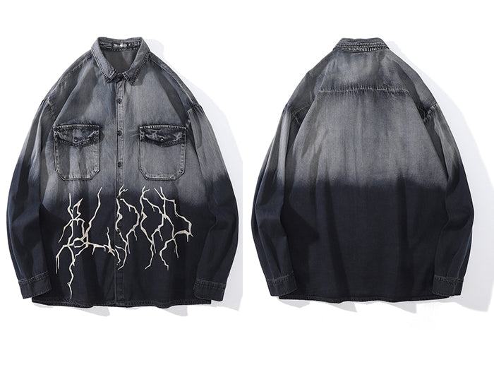 Extreme Aesthetic Denim Button Up in Thundercloud Print