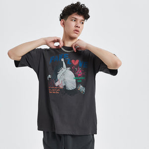 'Fake Love' Anime Flare Graphic Cotton T-Shirt