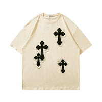 Cotton T-Shirt with Custom Gothic Cross Embroidery
