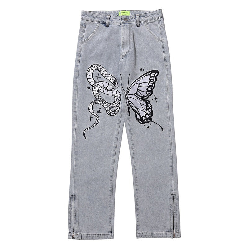 DanceeMangoo Mens Patchwork Jeans Y2K Straight Leg Baggy Jeans Fairycore  Harajuku High Waisted Trendy Denim Pant Preppy Streetwear - Walmart.com