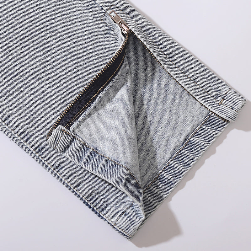 Deconstructed Contrast Zip Detail Denim Patchwork Ankle Tie Pants –  Luxedress