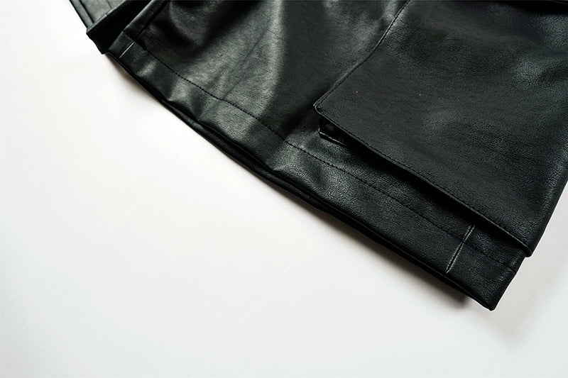Black Leather Cargo Shorts