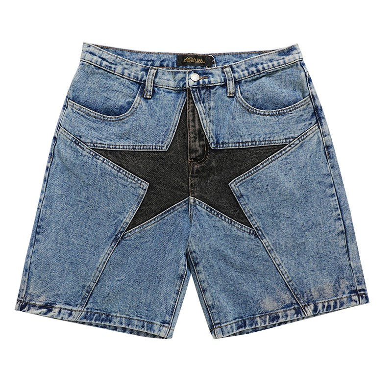 Editorial Department Star Panel Denim Jean Shorts