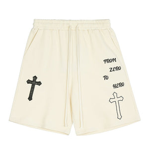 'Zero to Hero' Embroidered Cotton Sweat Shorts