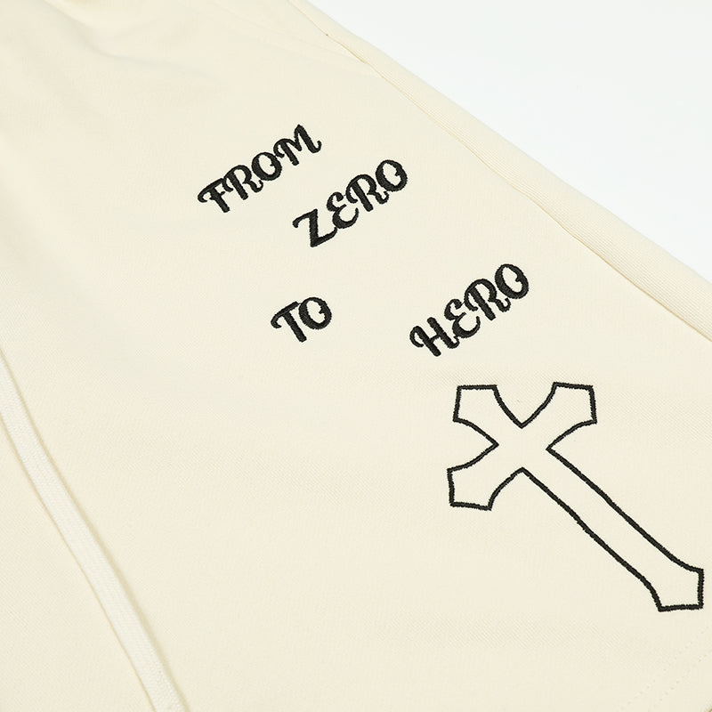 'Zero to Hero' Embroidered Cotton Sweat Shorts