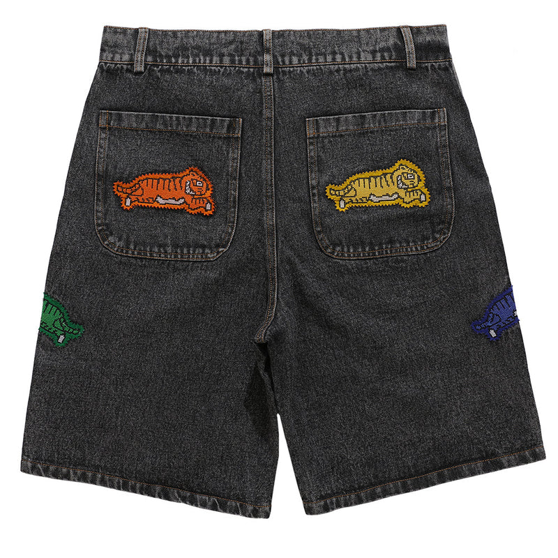 CLOUT COLLECTION ™ | Denim Shorts with Custom Tiger Patch Embroidery