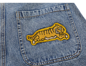 Denim Shorts with Custom Tiger Patch Embroidery
