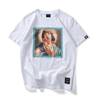 Cotton T-Shirt with Virgin Mary Print - CLOUT COLLECTION